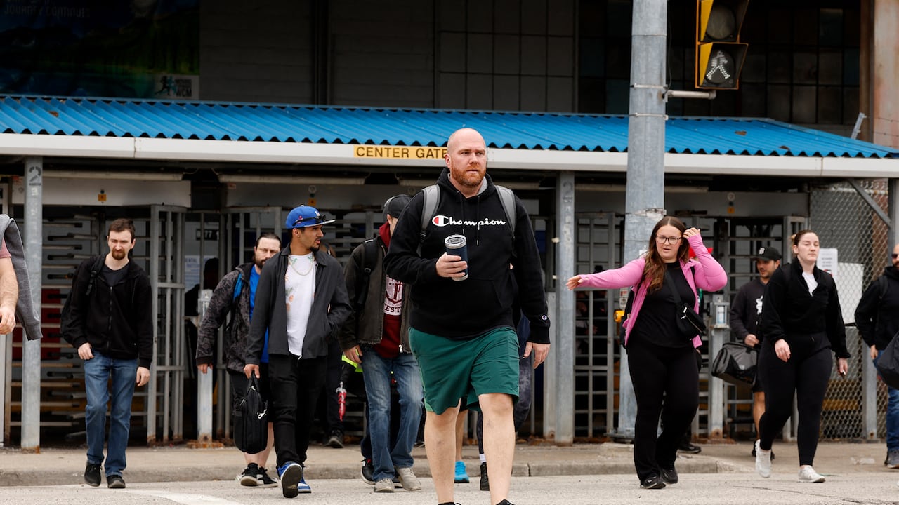 People leaving a building
