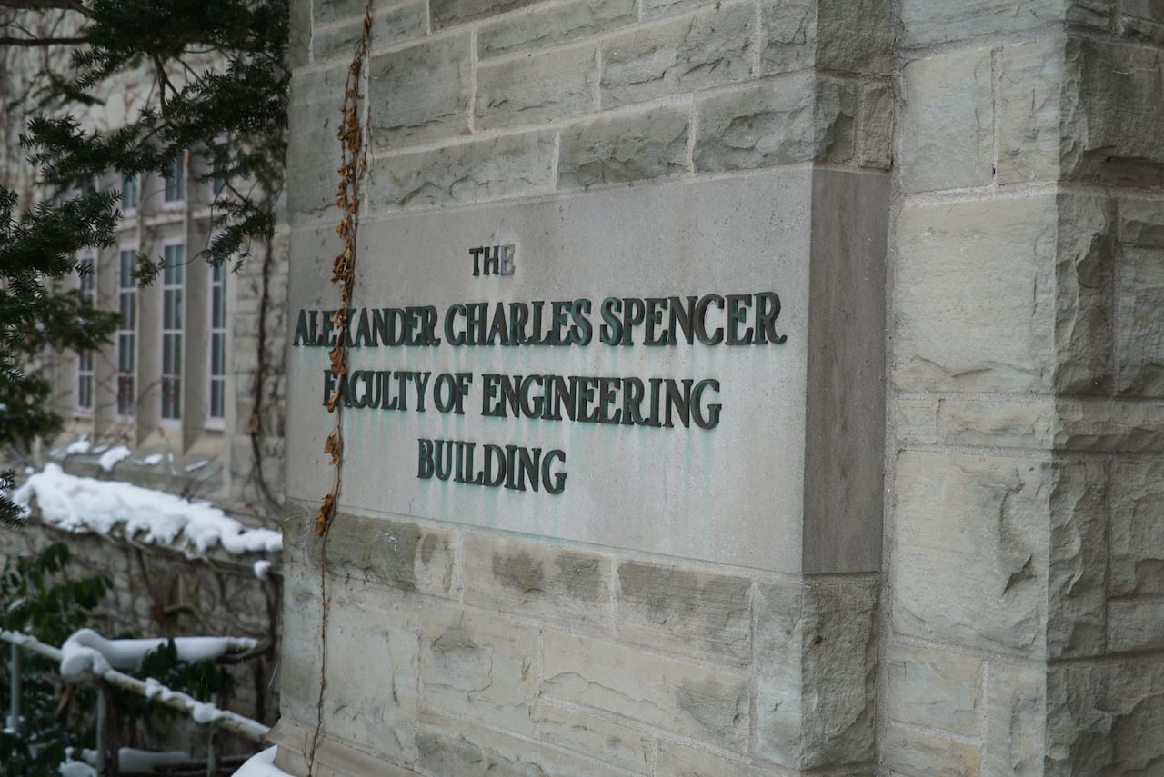 A building sign that says "the Alexander Charles Spencer Faculty of Engineering Building"