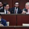 House Oversight and Government Reform Committee chairman Rep. James Comer, R-Ky. (pictured right), and ranking member Rep. Robert Garcia, D-Calif., confer during a hearing Wednesday on whether to hold former President Bill Clinton and former Secretary of State Hillary Clinton in contempt of Congress.