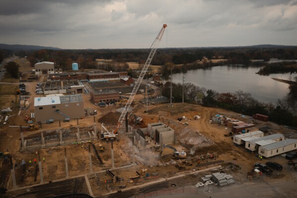 Construction is underway on a reverse osmosis treatment facility which is designed to filter out PFAS from local drinking water in Gadsden, Ala., on Wednesday, Nov. 19, 2025. (Will McLelland/AL.com/The Birmingham News via AP)