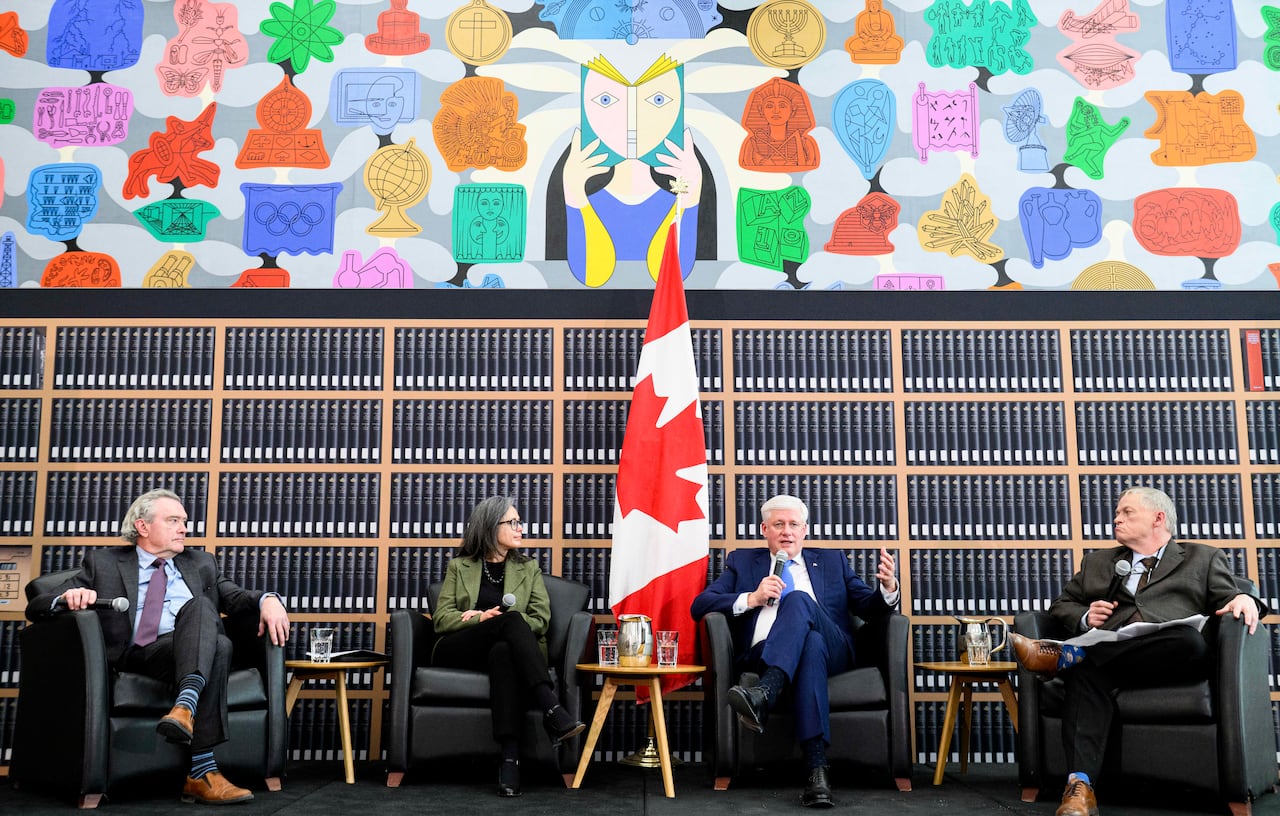 Stephen Harper Former prime minister Stephen Harper, centre-right, and Canadian political historian Arthur Milnes take part in a panel discussion at Library and Archives Canada in Ottawa, on Thursday, Feb. 5, 2026.