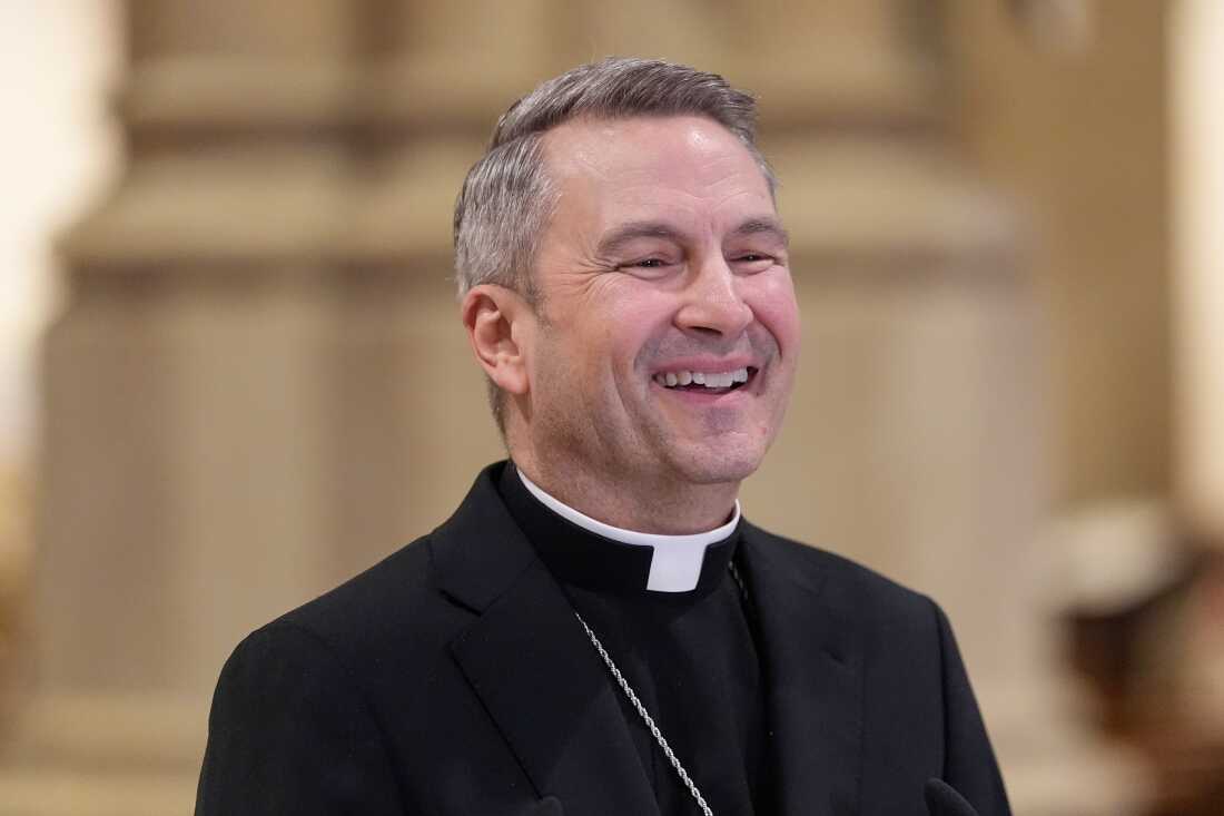 Archbishop-designate Ronald Hicks laughs during a news conference at St. Patrick's Cathedral in New York, Thursday, Feb. 5, 2026.