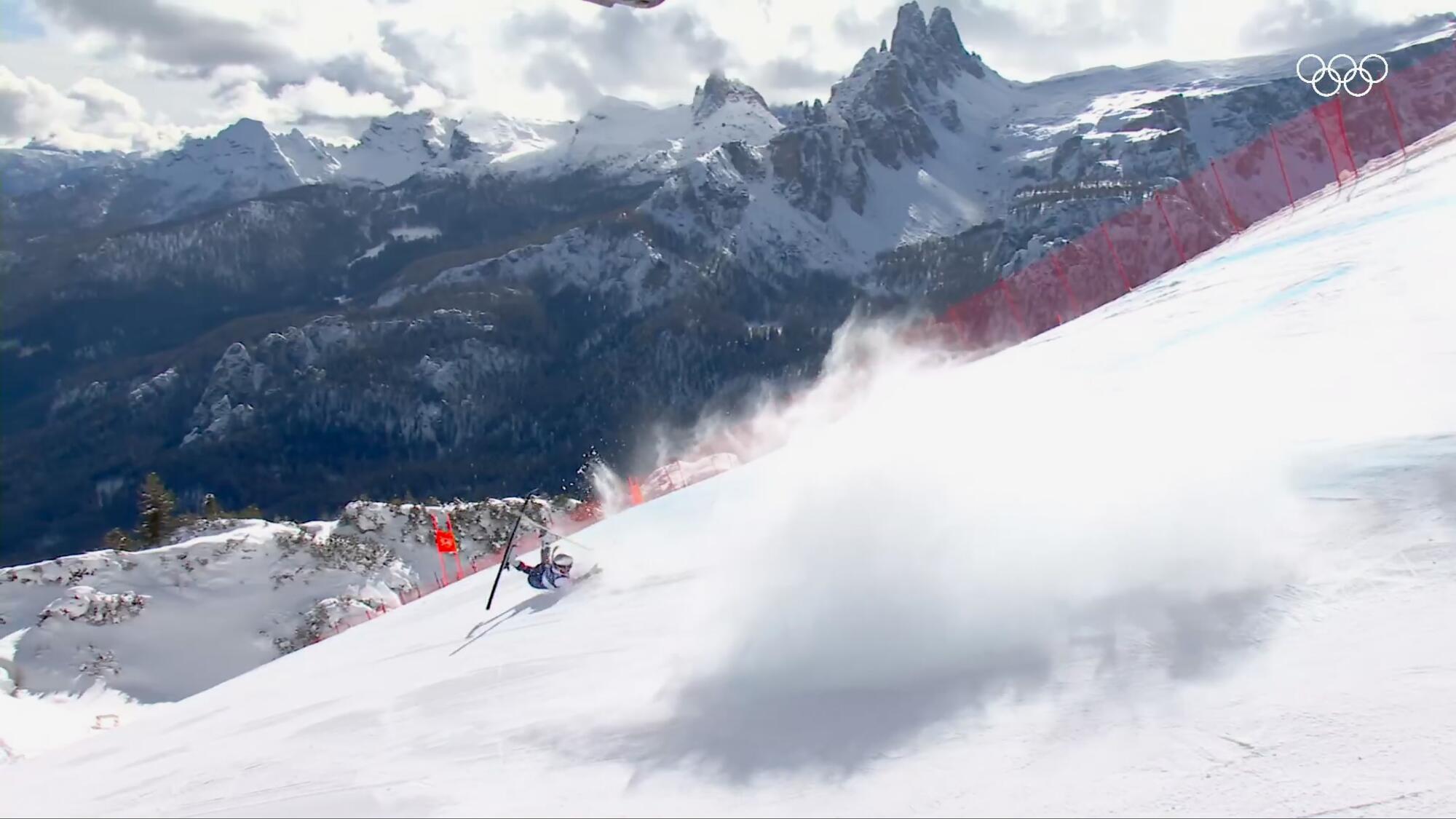 American Lindsey Vonn crashes during the alpine downhill during the Winter Olympics in Cortina d'Ampezzo, Italy.