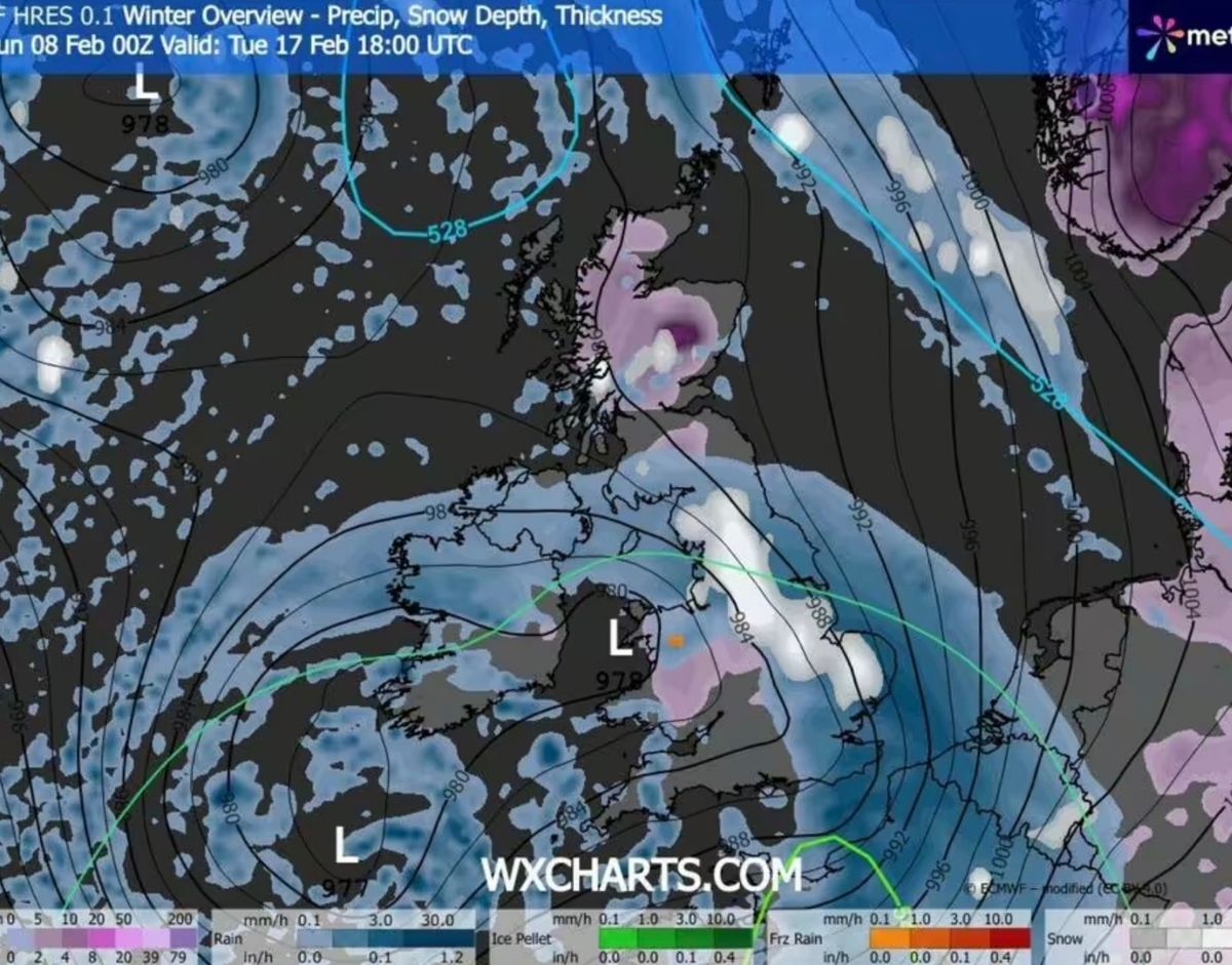 Weather map for February 17 at 6pm