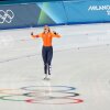 Netherlands' Jutta Leerdam celebrates after winning the women's speedskating 1000 meter final on Monday.