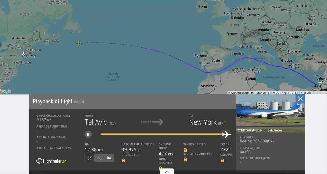A flight path map showing a winding route over the Med to Gibraltar.