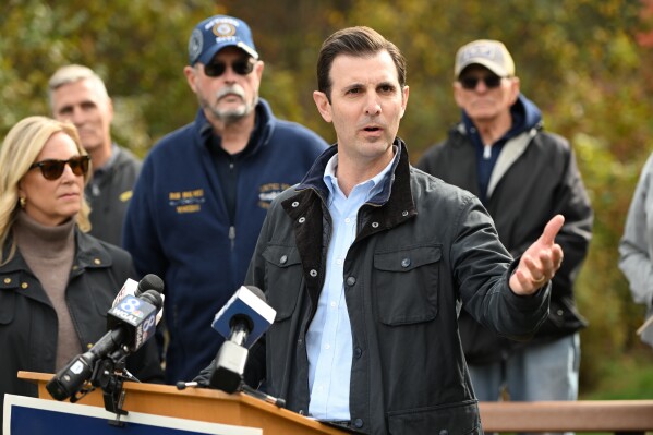 FILE - U.S. Rep. Chris Deluzio, D-Pa., speaks during a news conference Oct. 23, 2025, in Enola, Pa. (AP Photo/Marc Levy)