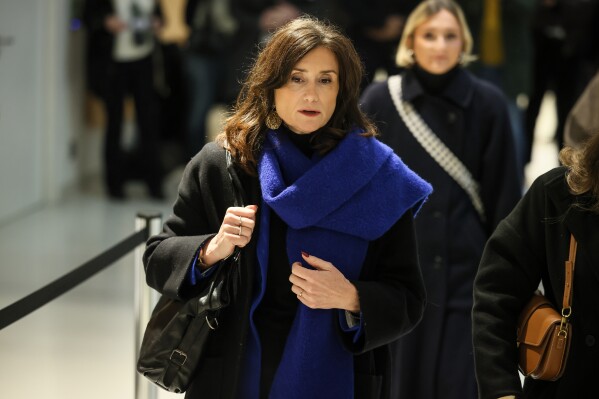 Member of Parliament Sandrine Josso arrives at the courtroom, in Paris, Monday, Jan. 26, 2026. (AP Photo/Thomas Padilla)