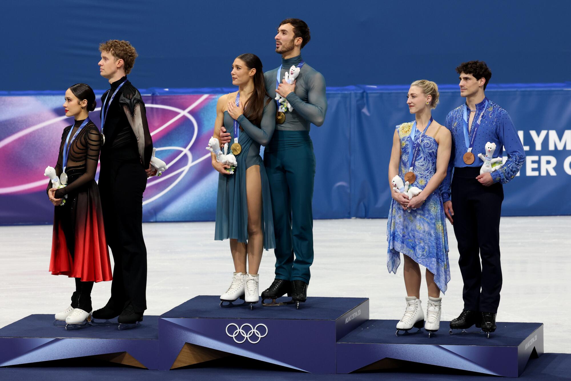 From left, the U.S., French and Canadian teams at the medal ceremony.