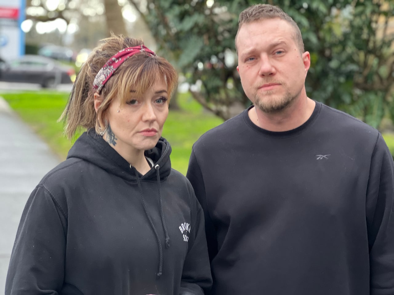 Cia Edmonds, 40, and David Gebala, 37, outside B.C. Children's Hospital in Vancouver.
