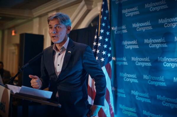 Democratic Congressman Tom Malinowski speaks during his election night party in Garwood, N.J., Nov. 8, 2022. (AP Photo/Andres Kudacki, File)