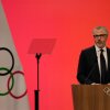 Casey Wasserman, Chairman of the Los Angeles Organizing Committee for the 2028 Olympic and Paralympic Games speaks during an IOC meeting ahead of the 2026 Winter Olympics, in Milan, Italy, Tuesday, Feb. 3, 2026. (AP Photo/Luca Bruno)