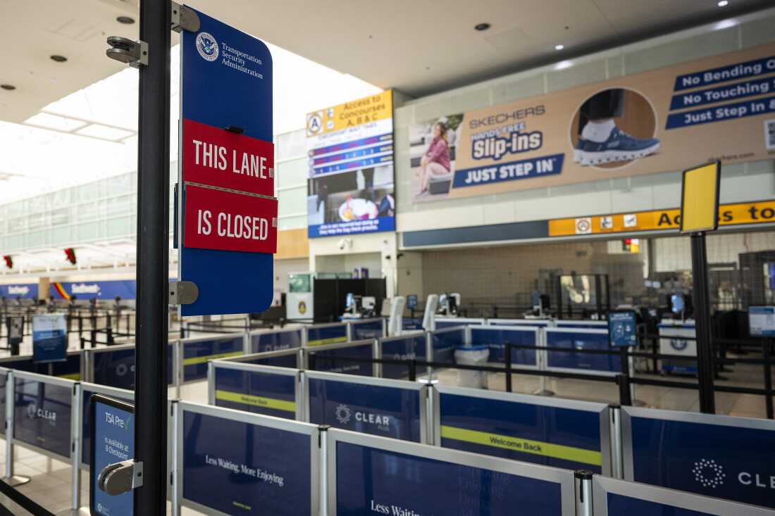 A TSA checkpoint is closed during last year's government shutdown at Baltimore Washington International Airport. The shutdown at DHS could lead to delays for travelers at TSA checkpoints.