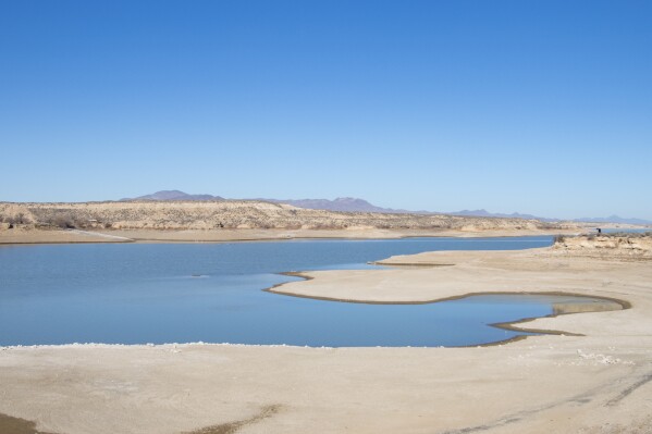 Water levels are seen low at the Rye Patch Reservoir outside of Lovelock, Nevada, on Jan. 14, 2026. ( /The Nevada Independent via AP)