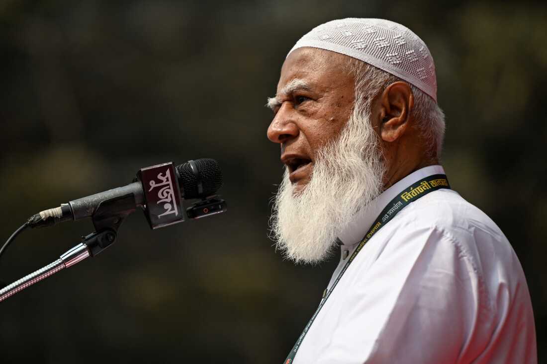 Shafiqur Rahman, the leader of the Jamaat-e-Islami party, speaks during a Jamaat-led alliance rally in Dhaka, Bangladesh, on Feb. 8.