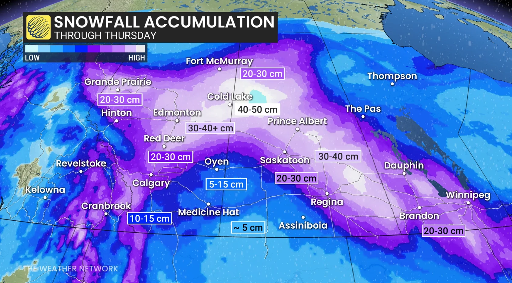 Prairies snowfall through Thursday
