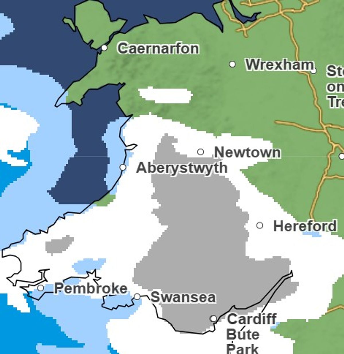 By 3pm on Wednesday, snow is forecast to extend across much of mid and south Wales as a band of wintry showers moves east and north.