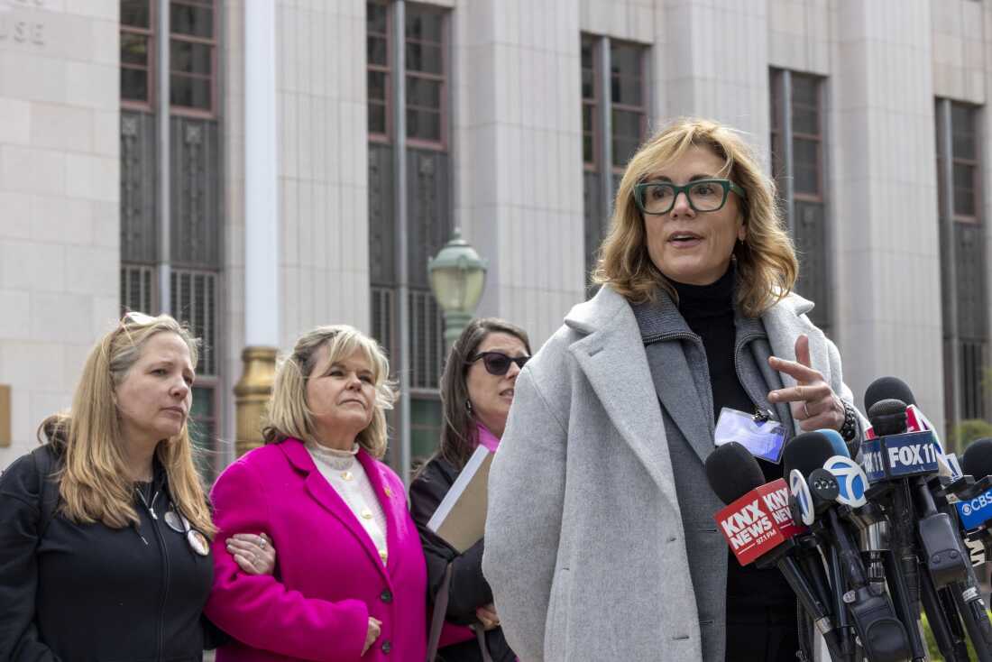 Julianna Arnold, whose daughter died from fentanyl she bought from someone on Instagram, talks about watching Mark Zuckerberg testify outside the Los Angeles Superior Court on Feb. 18, 2026.