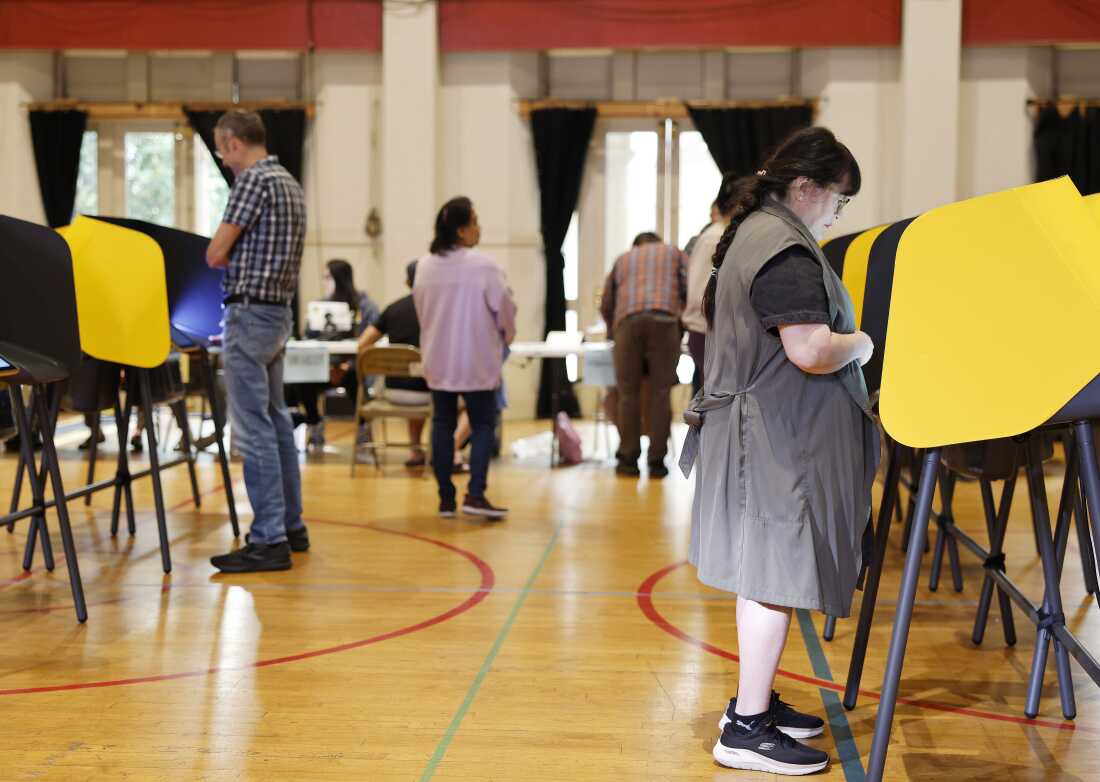 People vote at a polling station in Pasadena, Calif., on Nov. 4, 2025.
