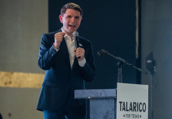 Democratic Texas Senate candidate James Talarico speaks to supporters at his campaign event at El Palacio Event Center in Austin, Texas, Tuesday, Feb. 17, 2026. (Mikala Compton/Austin American-Statesman via AP)