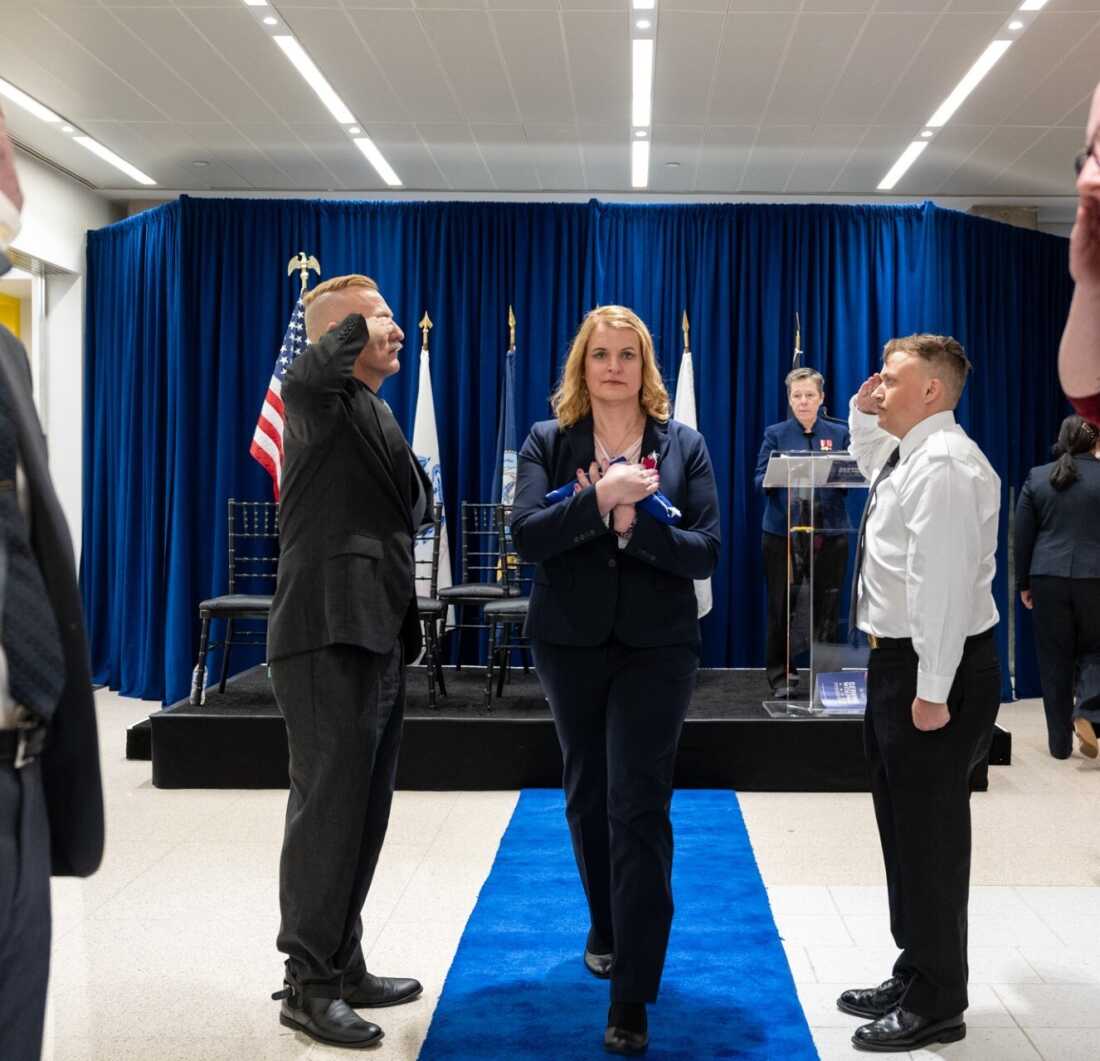 Col. Bree Fram of the U.S. Air Force participates in a retirement ceremony for transgender service members in Washington, D.C.