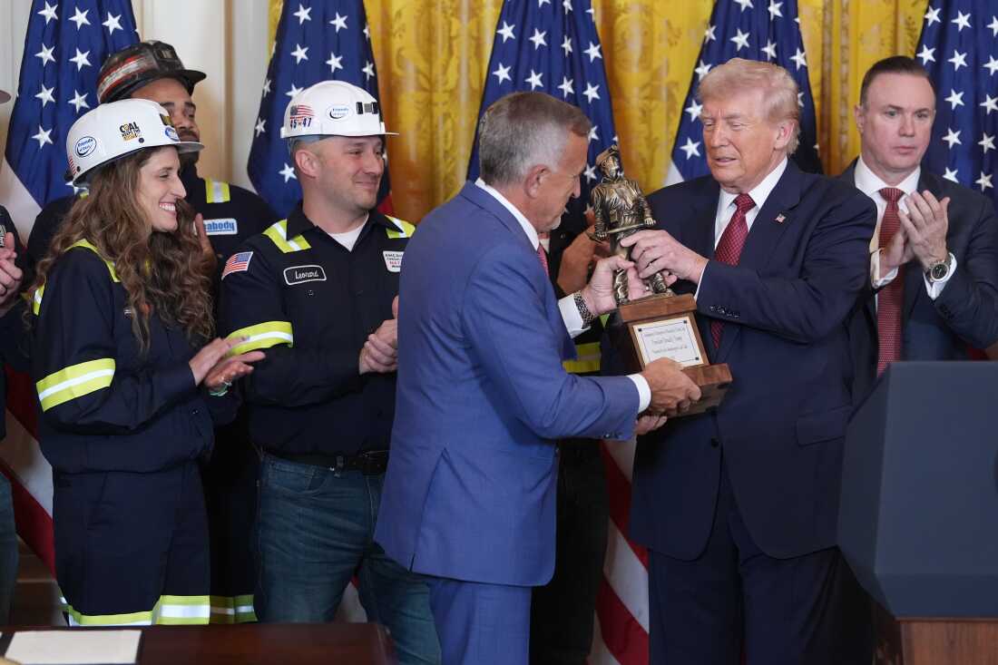 The Trump administration has taken steps to support the coal industry, including ordering utilities to keep coal plants open past their planned retirement dates. At a White House event in February, the president was presented a trophy by Jim Grech, president and CEO of Peabody Energy and chair of the National Coal Council.