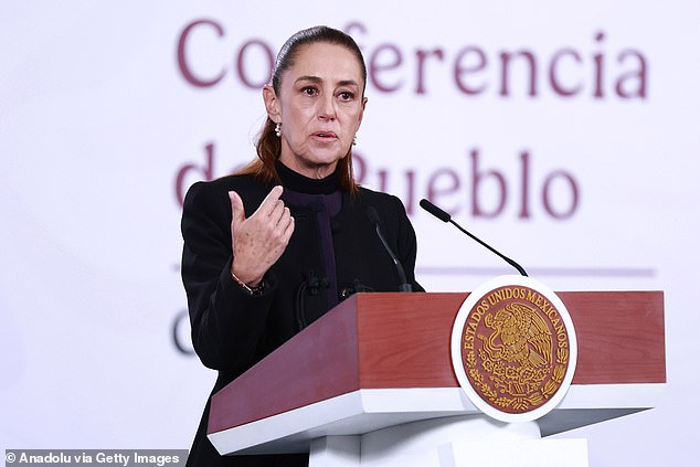 MEXICO CITY, MEXICO - FEBRUARY 23: Mexican President Claudia Sheinbaum speaks during a press conference following the military operation in which cartel leader Nemesio Oseguera Cervantes, known as 'El Mencho' was killed, at the National Palace, in Mexico City, Mexico on February 23, 2026. (Photo by Daniel Cardenas/Anadolu via Getty Images)
