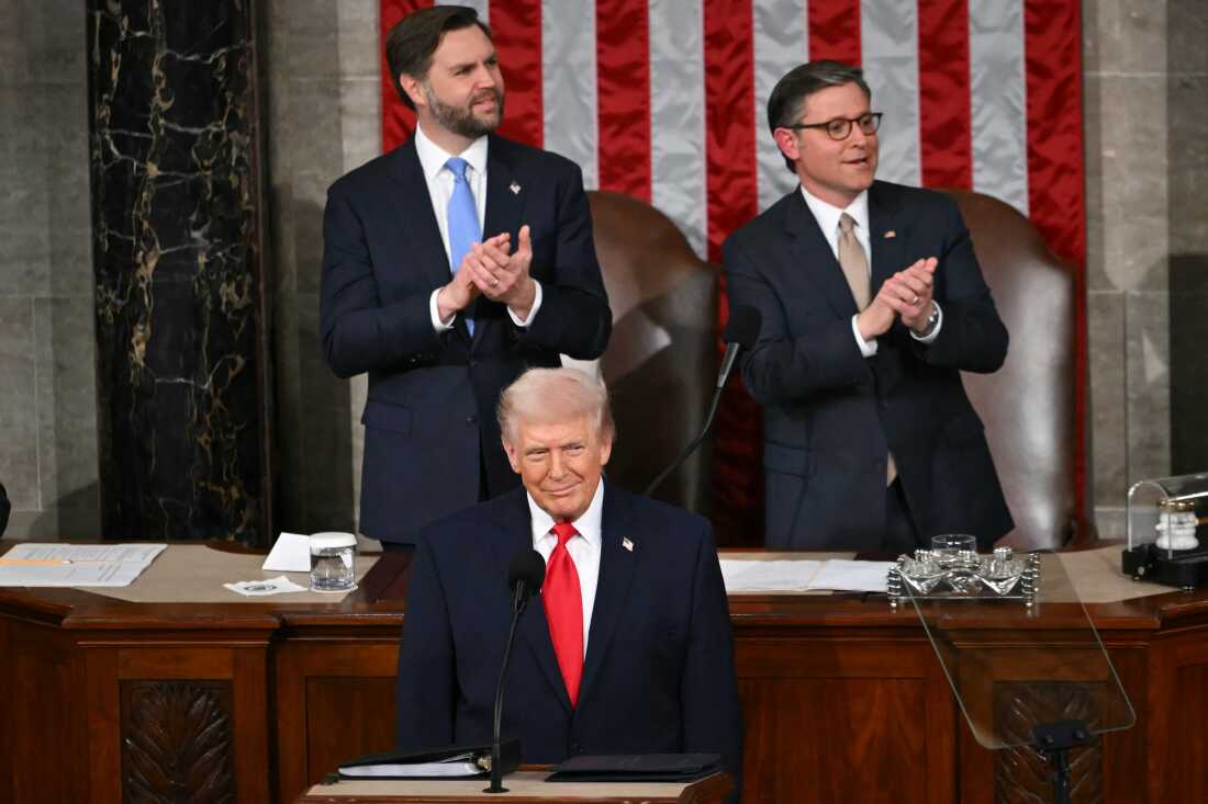 President Donald Trump arrives to deliver his State of the Union address in the House Chamber of the U.S. Capitol in Washington, D.C., on February 24, 2026.