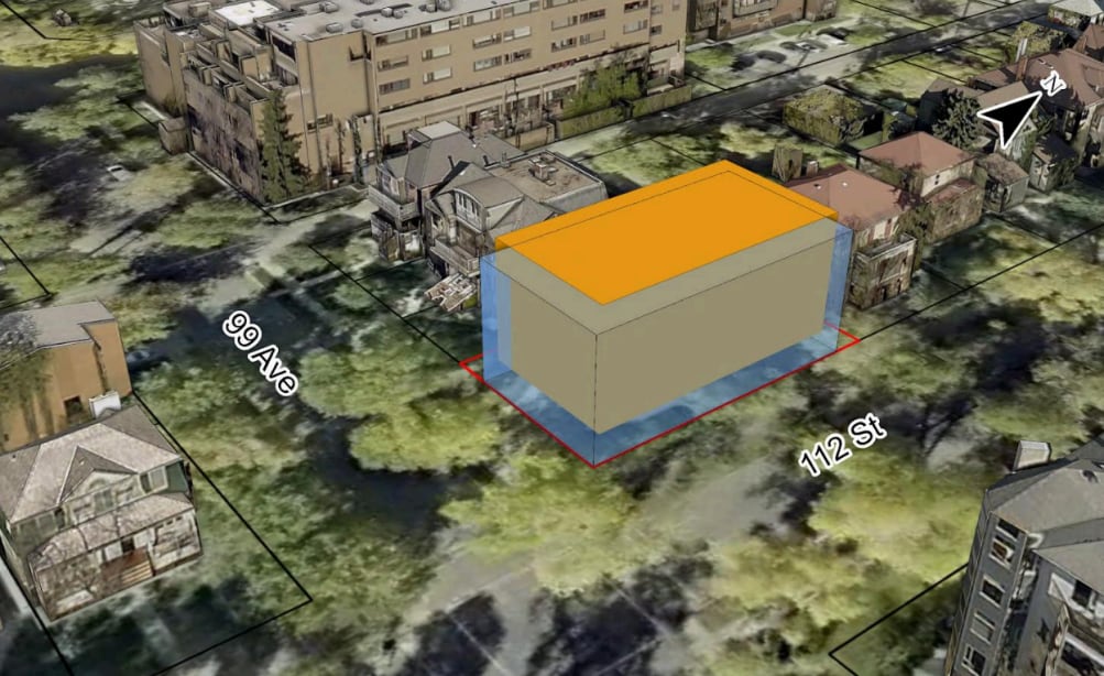 Rendering of two boxes on corner lot.
