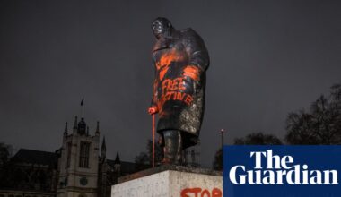 Man arrested after Churchill statue outside UK parliament sprayed with graffiti | UK news