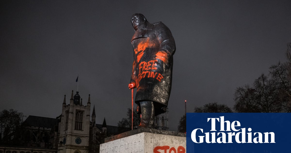 Man arrested after Churchill statue outside UK parliament sprayed with graffiti | UK news