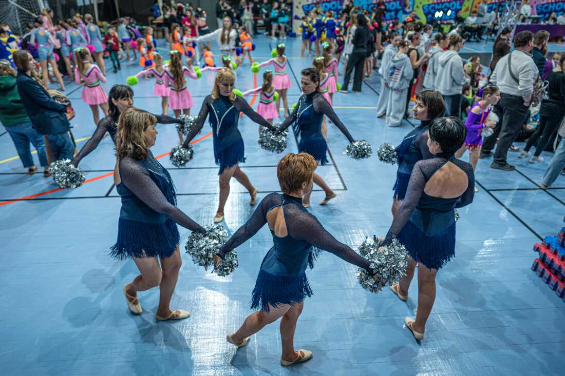 The Sunrise cheerleading team from Kharkiv, Ukraine, competes in the Ukraine Cheer Cup competition in the capital, Kyiv, on Dec. 13, 2025.