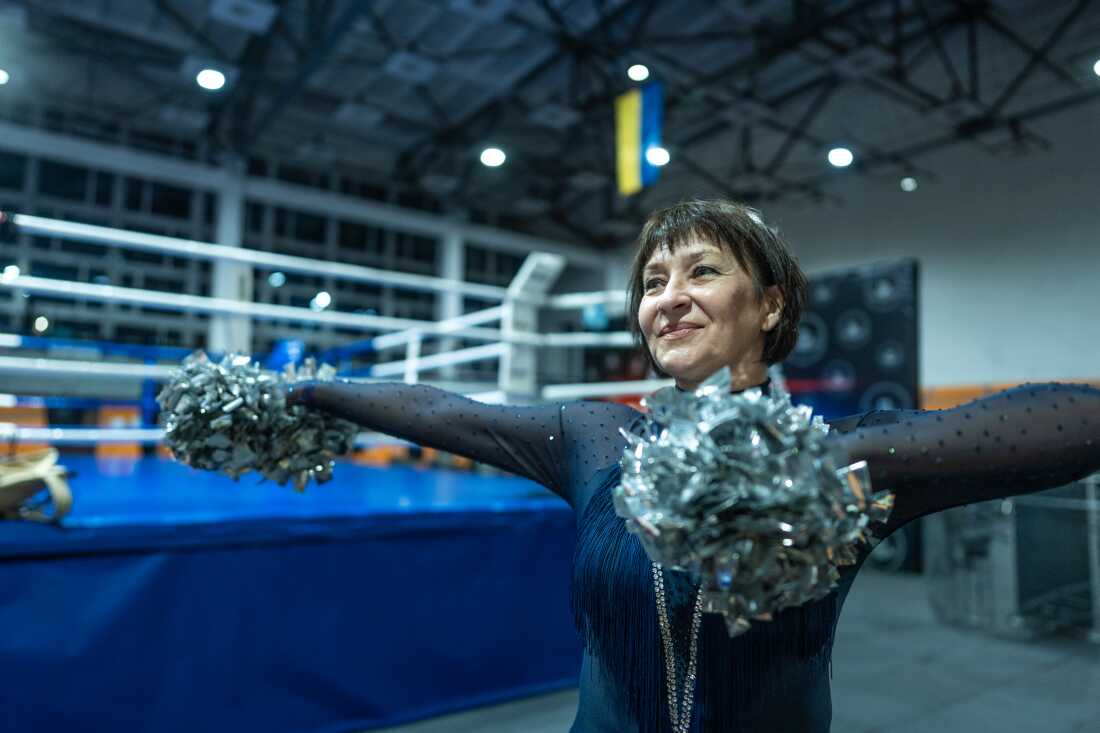 Inna Skryl, 56, a chemistry teacher and crew member of Sunrise cheerleading team.