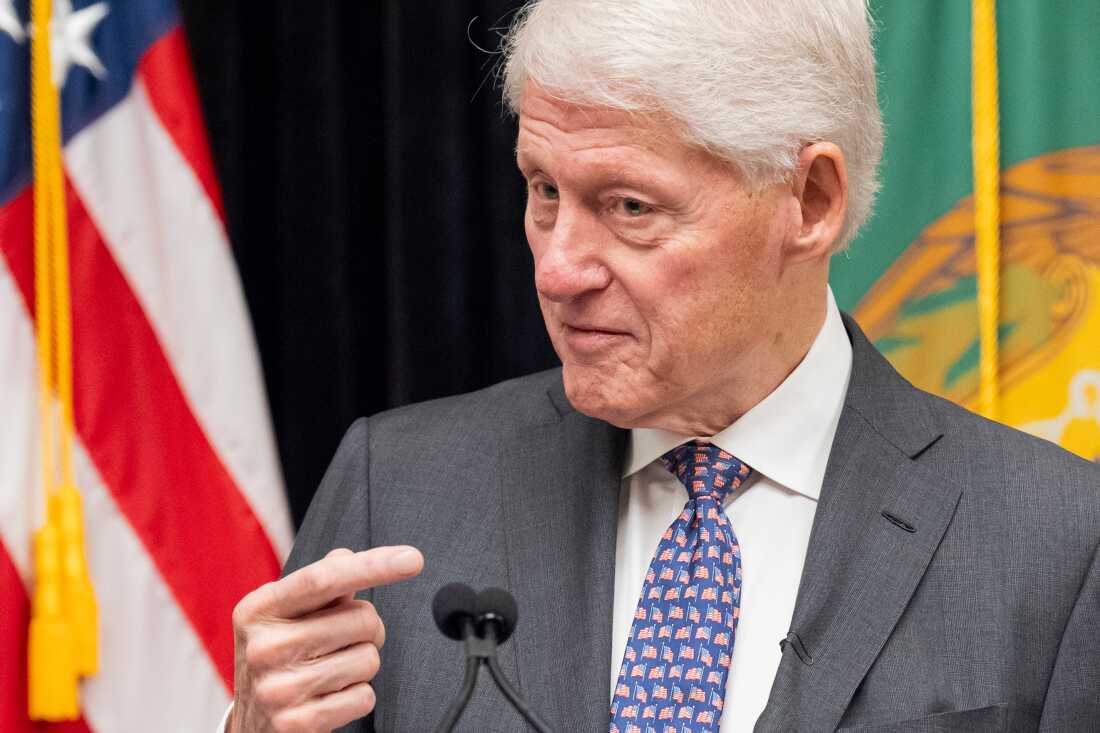 FILE - Former President Bill Clinton speaks in the Cash Room of the Treasury Department during an event for the anniversary of the Community Development Financial Institutions Fund,, Nov. 21, 2024, in Washington.