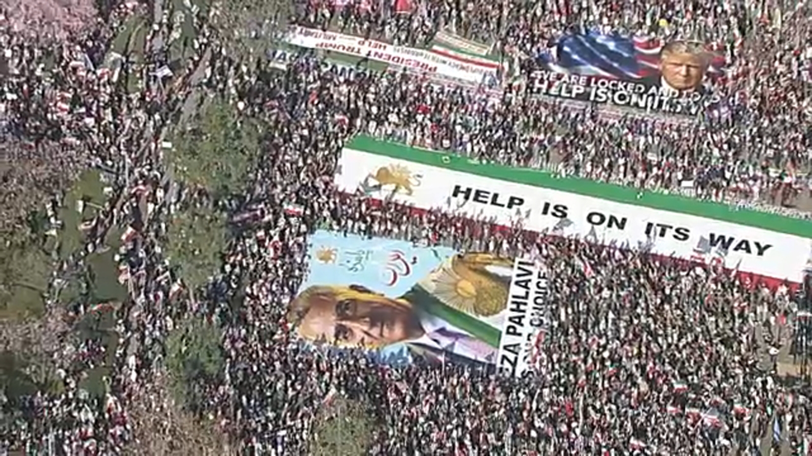 Massive crowd gathers for Iranian 'Global Day of Action' protest in downtown Los Angeles