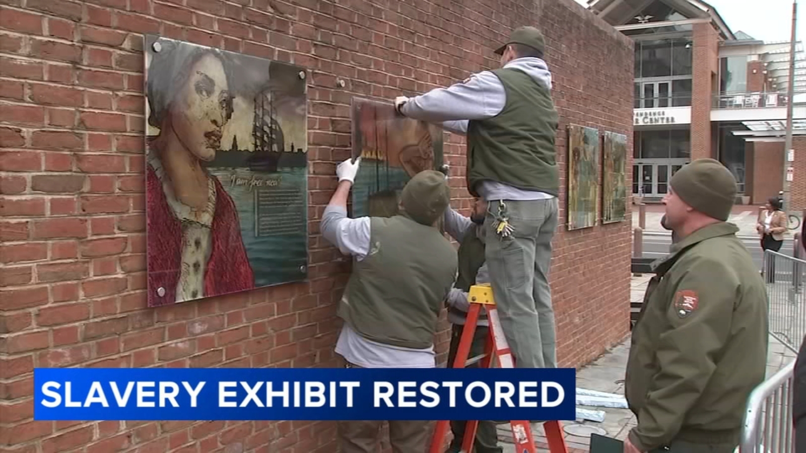 Panels about George Washington's slaves reinstalled at President's House site on Independence Mall in Philadelphia