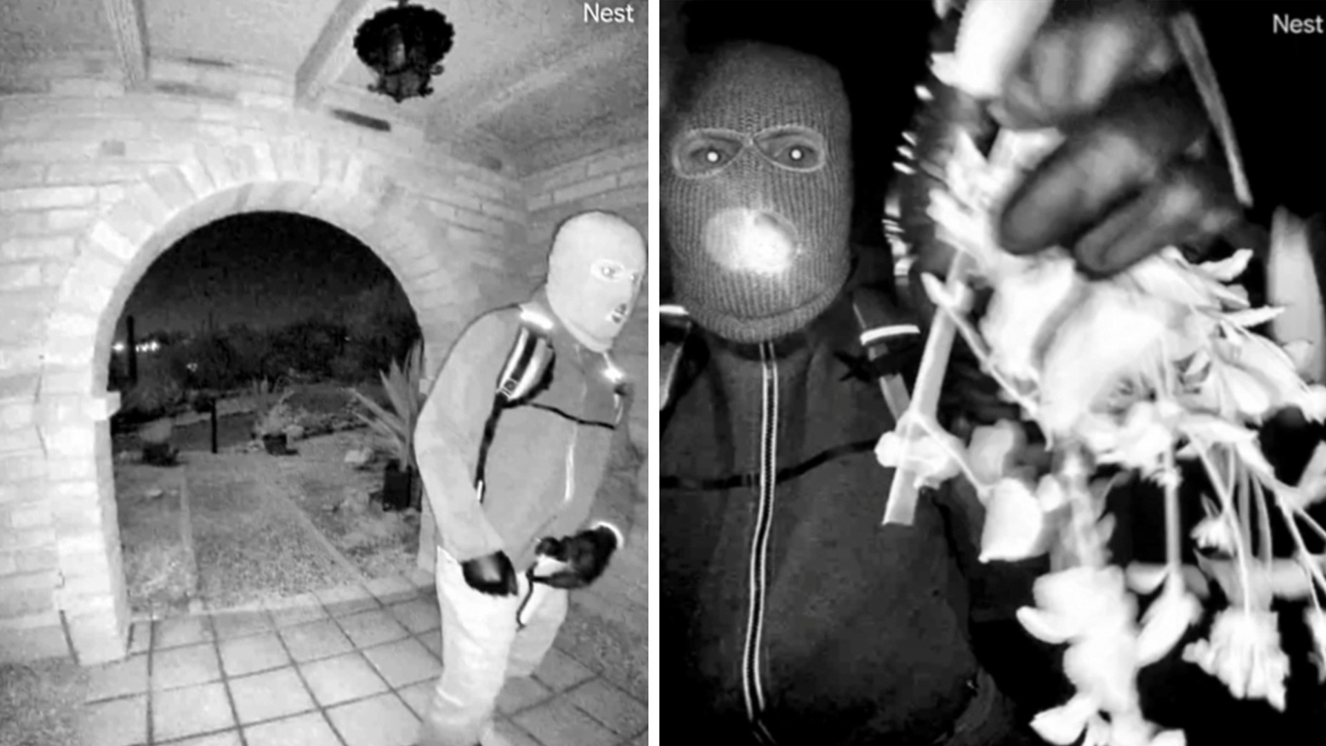 This combo from images provided by the FBI shows surveillance footage at the home of Nancy Guthrie the night she went missing in Tucson, Ariz.