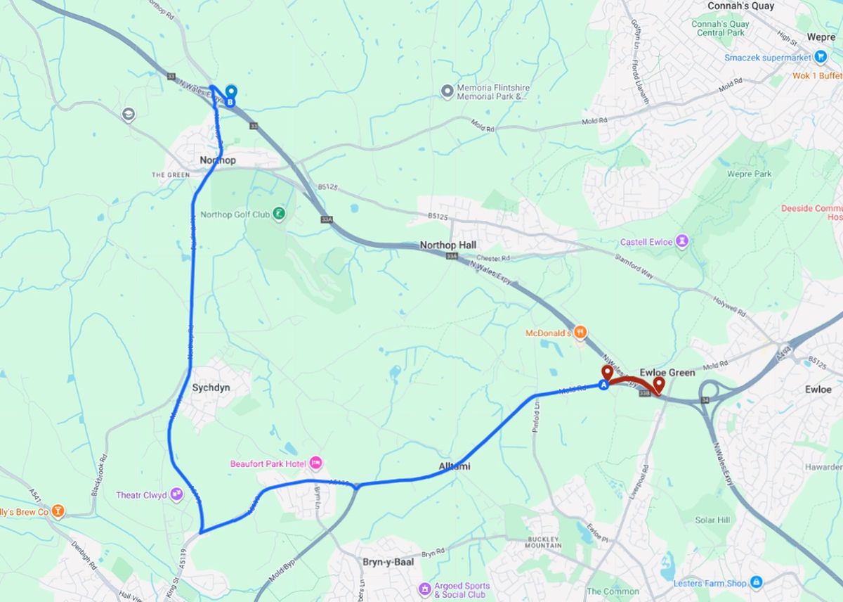 A55 J33B Alltami eastbound on-slip diversion to Northop