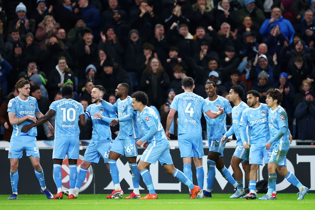 Coventry celebrates Haji Wright's opening goal against Middlesbrough.
