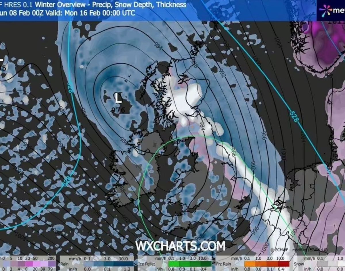Weather map for February 16 at midnight