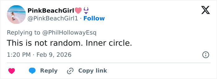 Tweet from PinkBeachGirl about Nancy Guthrie's disappearance, highlighting new FBI official information revealed. Tweet from PinkBeachGirl about Nancy Guthrie's disappearance, highlighting new FBI official information revealed.