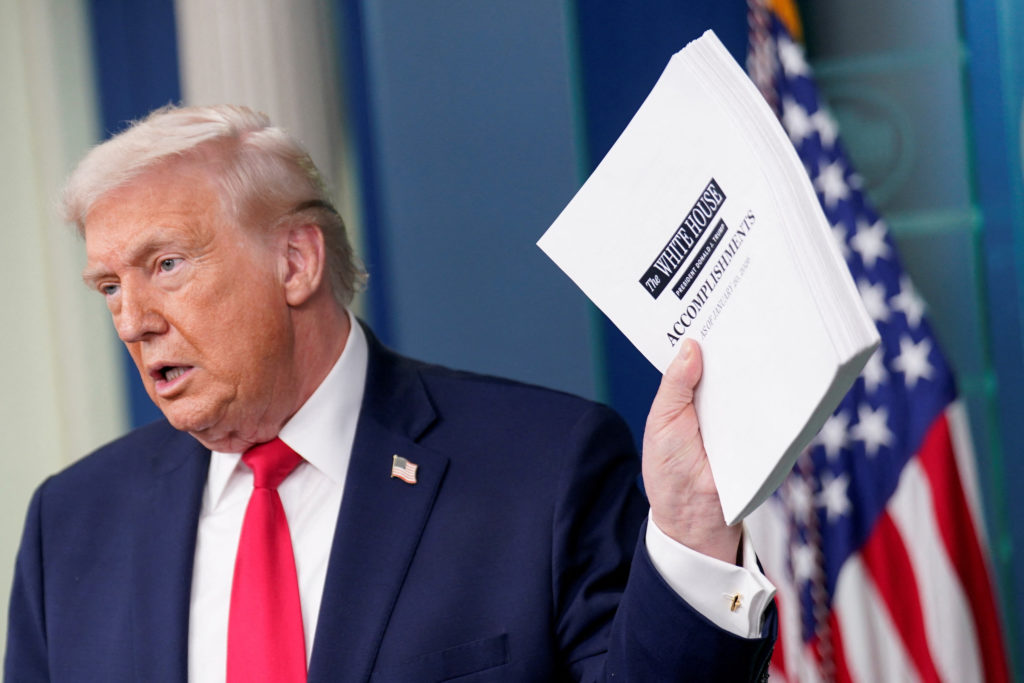 Press briefing on the one-year mark into U.S. President Donald Trump's second term in office, in Washington