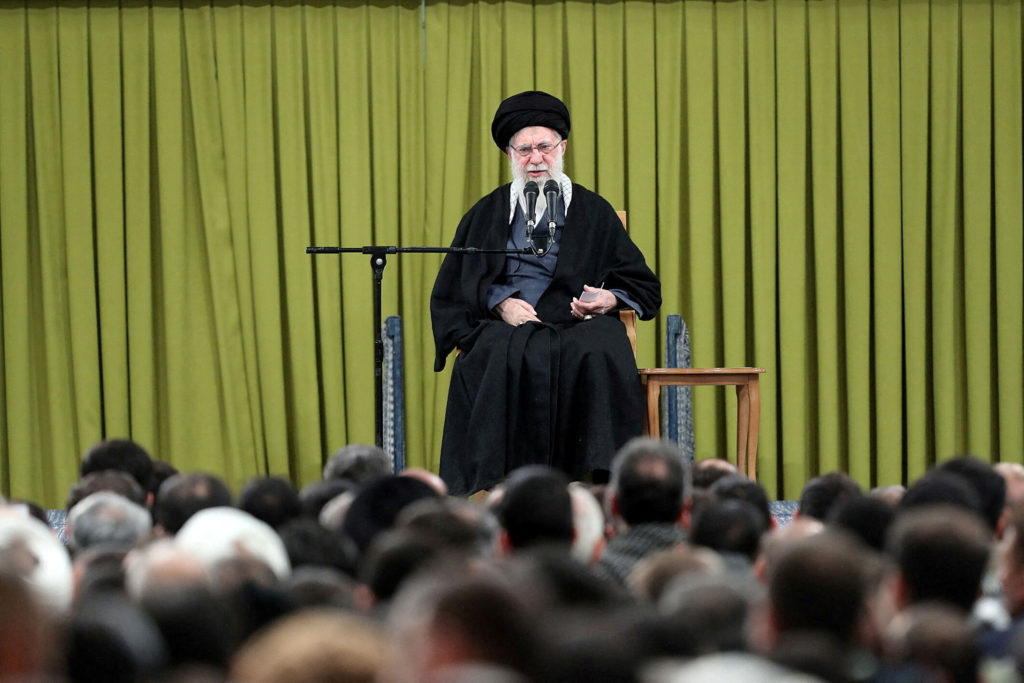 Iran's Supreme Leader Ayatollah Ali Khamenei speaks during a meeting in Tehran