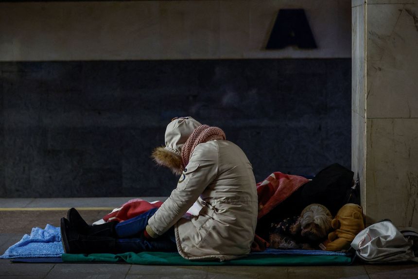 Residents take shelter inside a metro station during a Russian overnight missile and drone strike, with temperatures falling below –20°C (about -4 degrees Fahrenheit), amid Russia's attack on Ukraine, in Kyiv, Ukraine, on February 3, 2026.