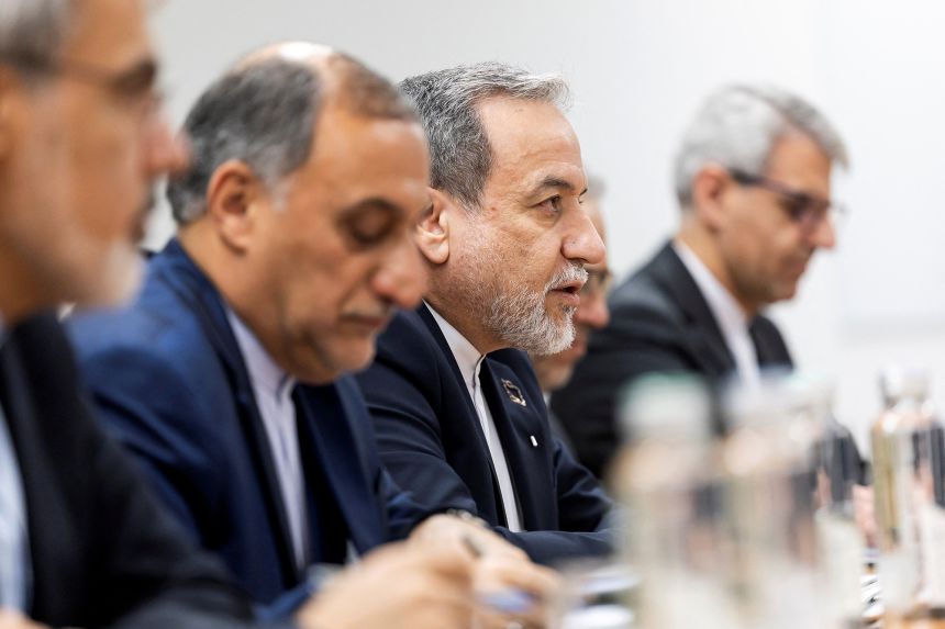 Iranian Foreign Minister Abbas Araghchi speaks during a bilateral meeting between Switzerland and Iran, in Geneva, Switzerland, on February 17.