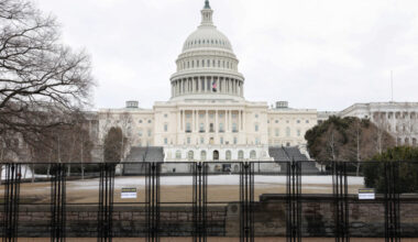 Security fencing surrounds the U.S. Capitol ahead of the State of the Union address, in Washington