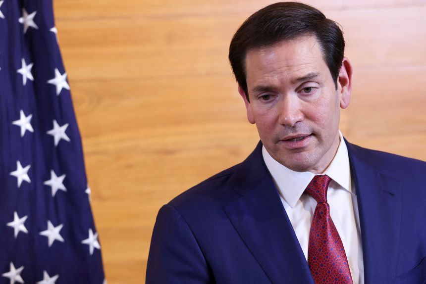US Secretary of State Marco Rubio speaks to reporters at Robert L. Bradshaw International Airport in Basseterre, Saint Kitts and Nevis on Wednesday.
