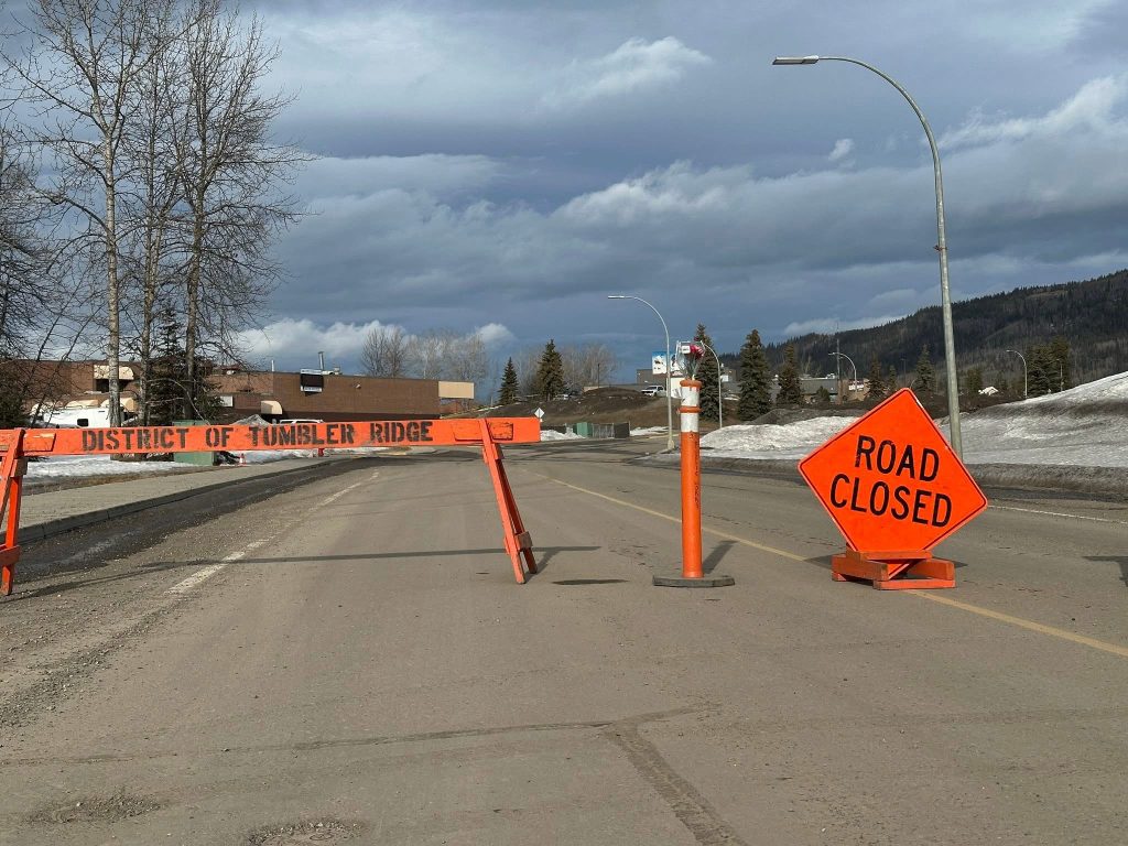 Road barricades belonging to the Tumbler Ridge municipality
