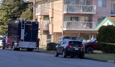 Police investigate the scene of a shooting in Chilliwack