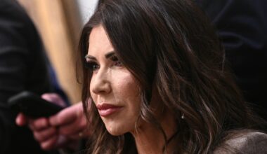 Secretary of Homeland Security Kristi Noem listens as President Donald Trump hosts a cabinet meeting in the Cabinet Room of the White House in Washington, D.C., on January 29, 2026.